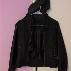 Leather Jacket with Hoodie